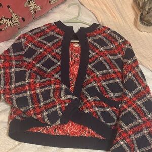 Aerie Red and Black Plaid Cardigan